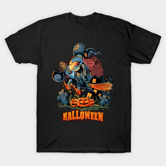 Halloween witch with pumpkin T-Shirt by sharukhdesign